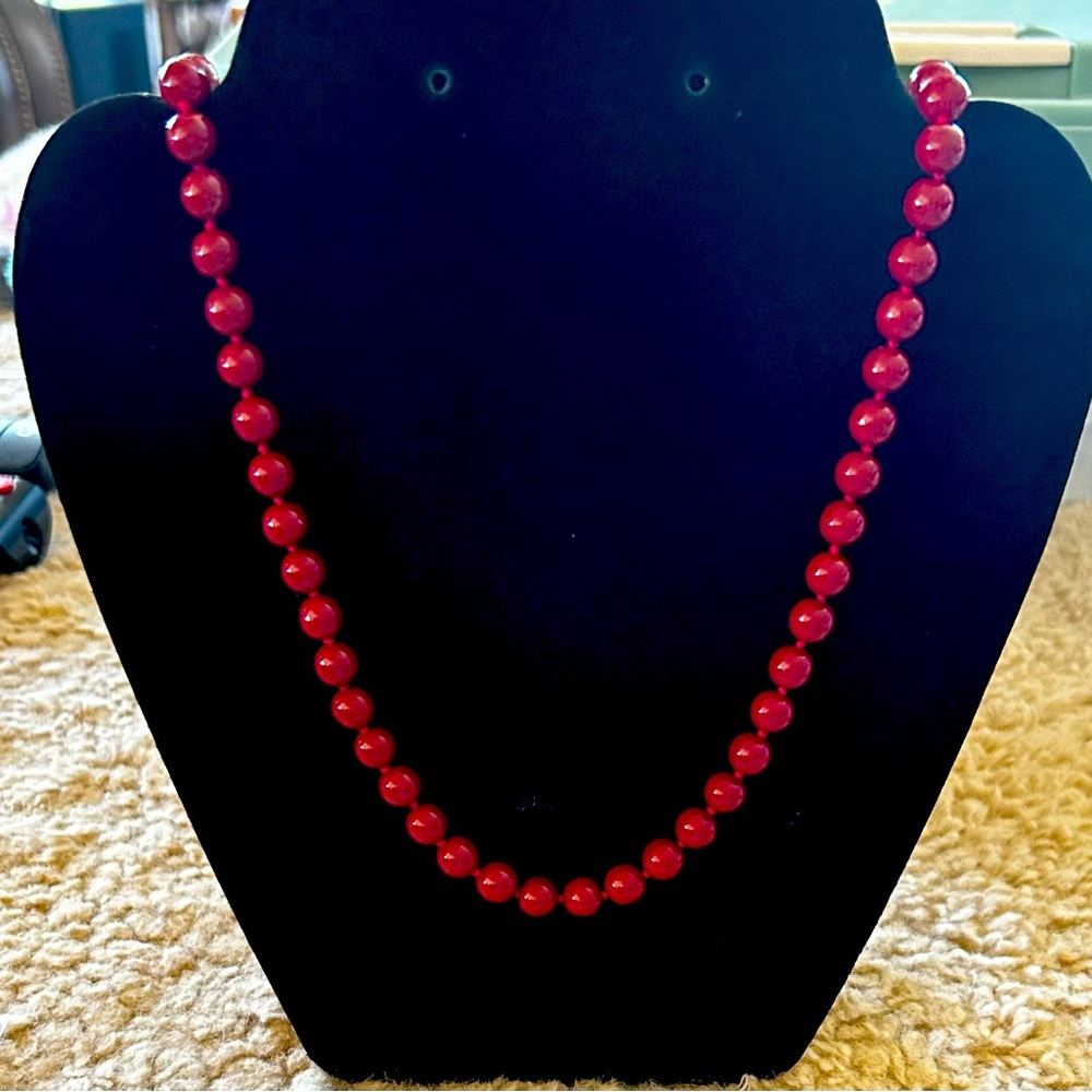 Vintage Glass Red Bead Necklace 31 inches